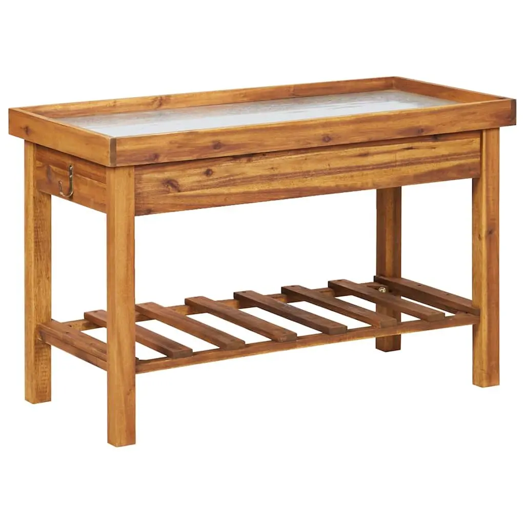 Garden Work Bench Solid Acacia Wood Zinc Top 1 Piece