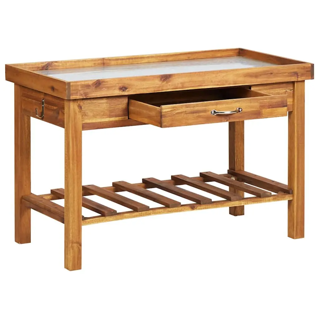 Garden Work Bench Solid Acacia Wood Zinc Top 1 Piece