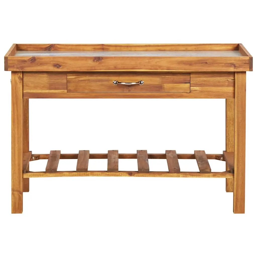 Garden Work Bench Solid Acacia Wood Zinc Top 1 Piece