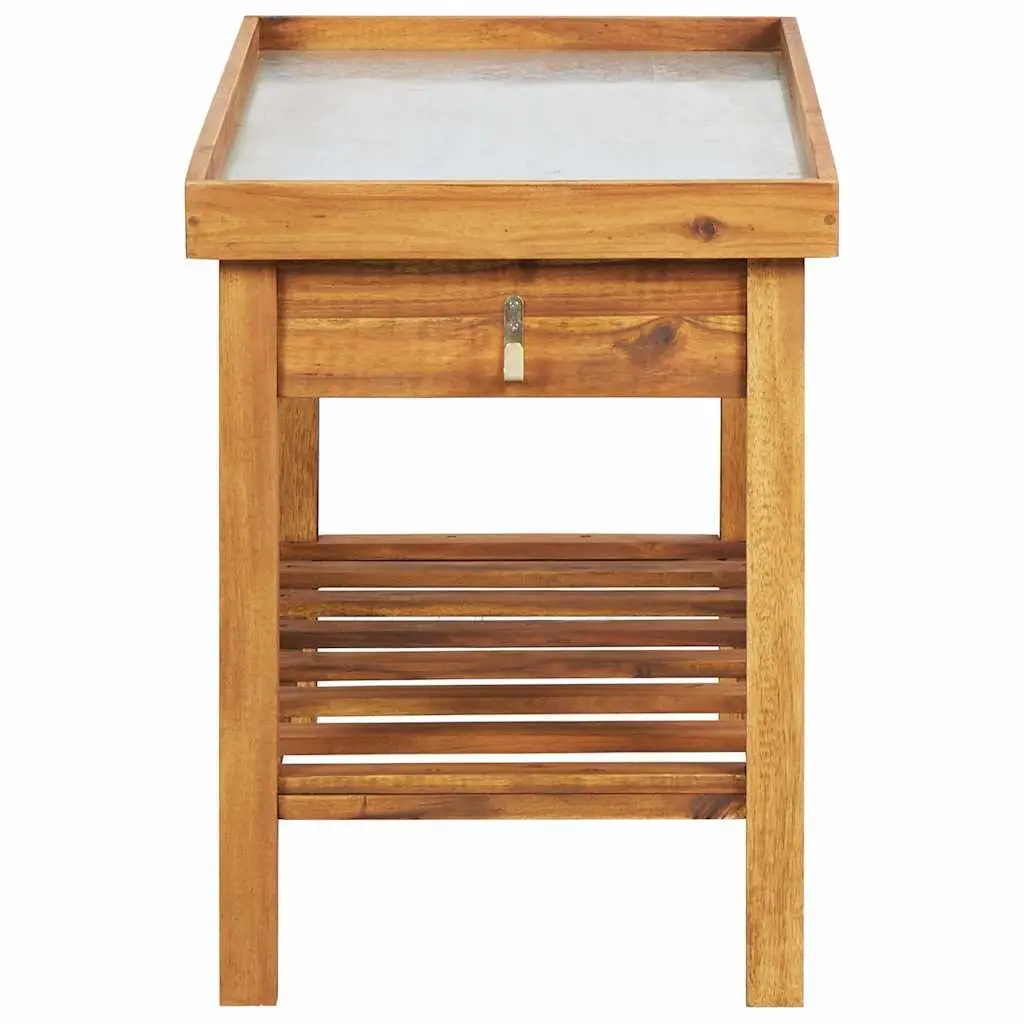 Garden Work Bench Solid Acacia Wood Zinc Top 1 Piece