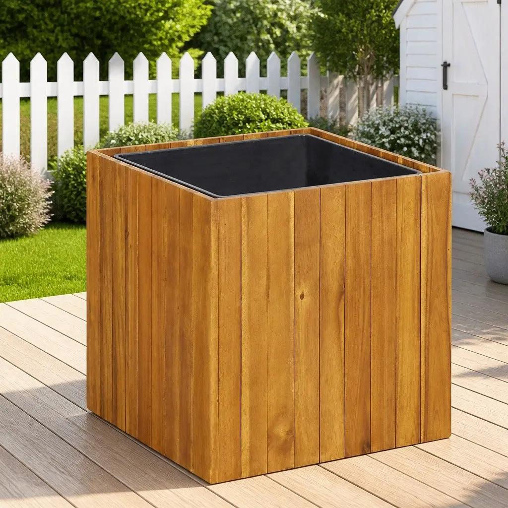Garden Raised Bed Planter Pot Weather Resistant Acacia Wood 43.5x43.5x44 cm