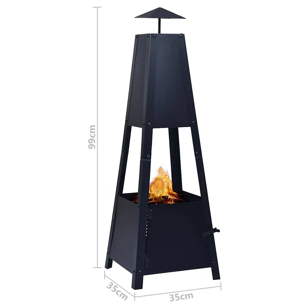 Fire Pit Pyramid Black Steel Bowl Outdoor Heater 35 x 35 x 99 cm