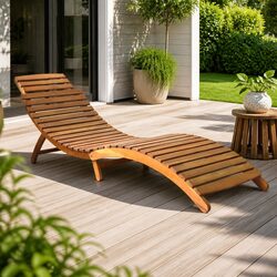 Sun Lounger Solid Acacia Wood Folding Outdoor Patio Garden Lounge Chair Brown