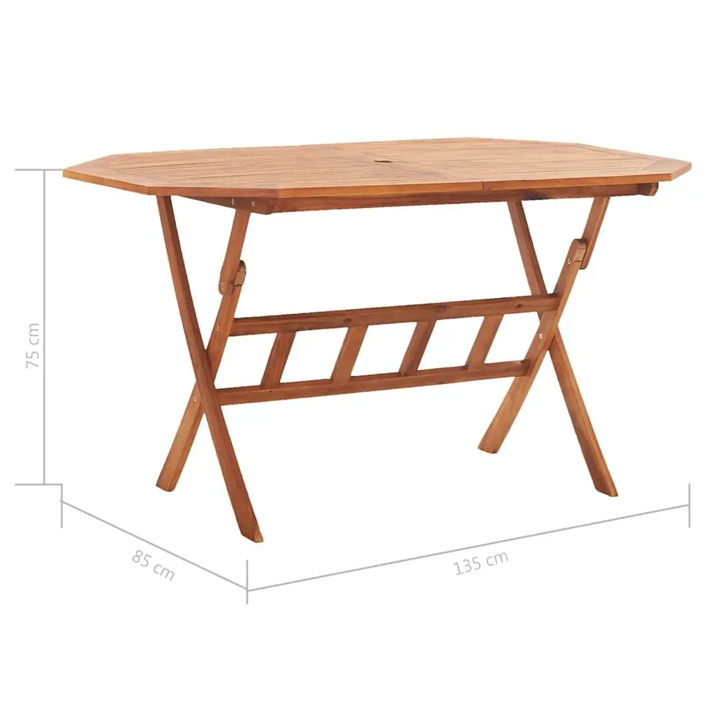 Folding Garden Table Outdoor Dining Furniture Solid Acacia Wood Brown 135 x 85 x 75 cm