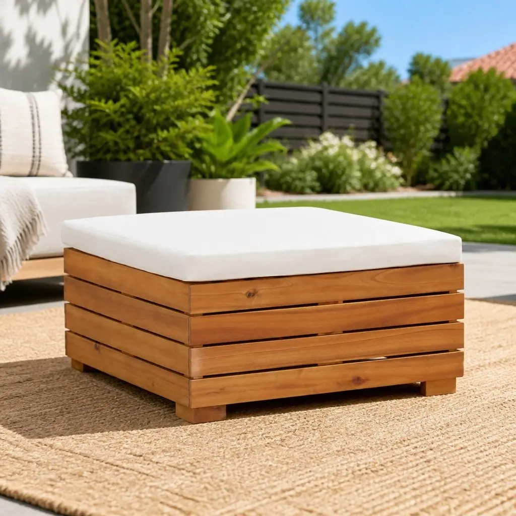 Outdoor Sectional Footrest with Cushion Solid Wood Brown
