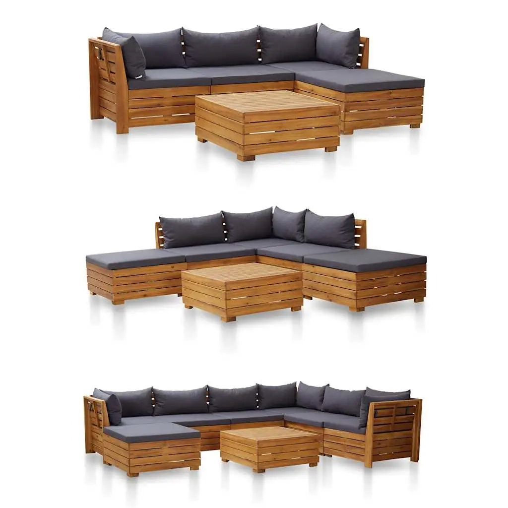 Outdoor Sectional Footrest with Cushion Solid Wood Garden Seating Modular