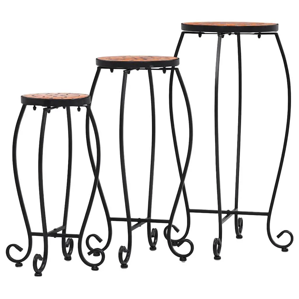 Mosaic Plant Stand Table Set 3 Piece Ceramic Top Garden Outdoor Patio Decor Brown