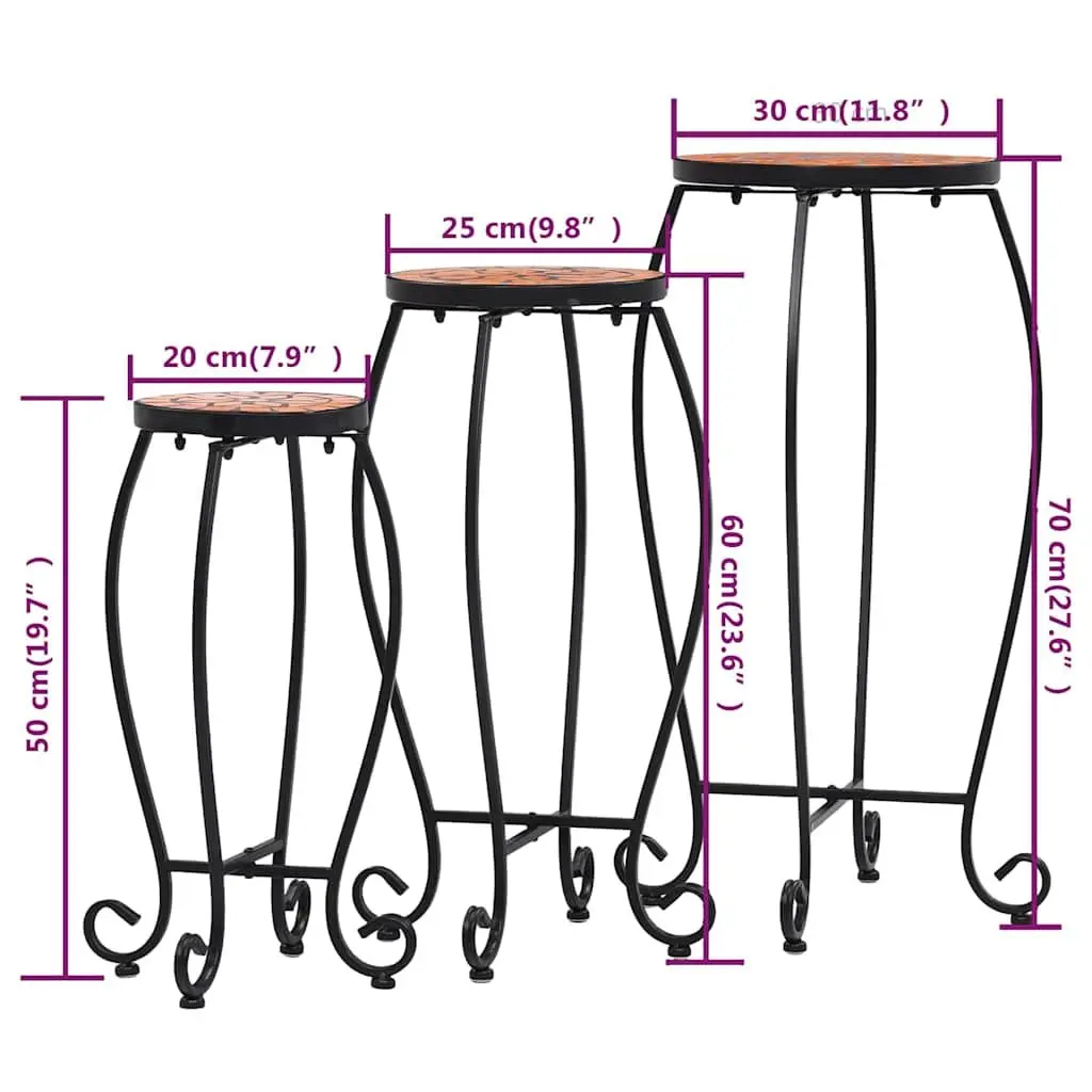 Mosaic Plant Stand Table Set 3 Piece Ceramic Top Garden Outdoor Patio Decor Brown