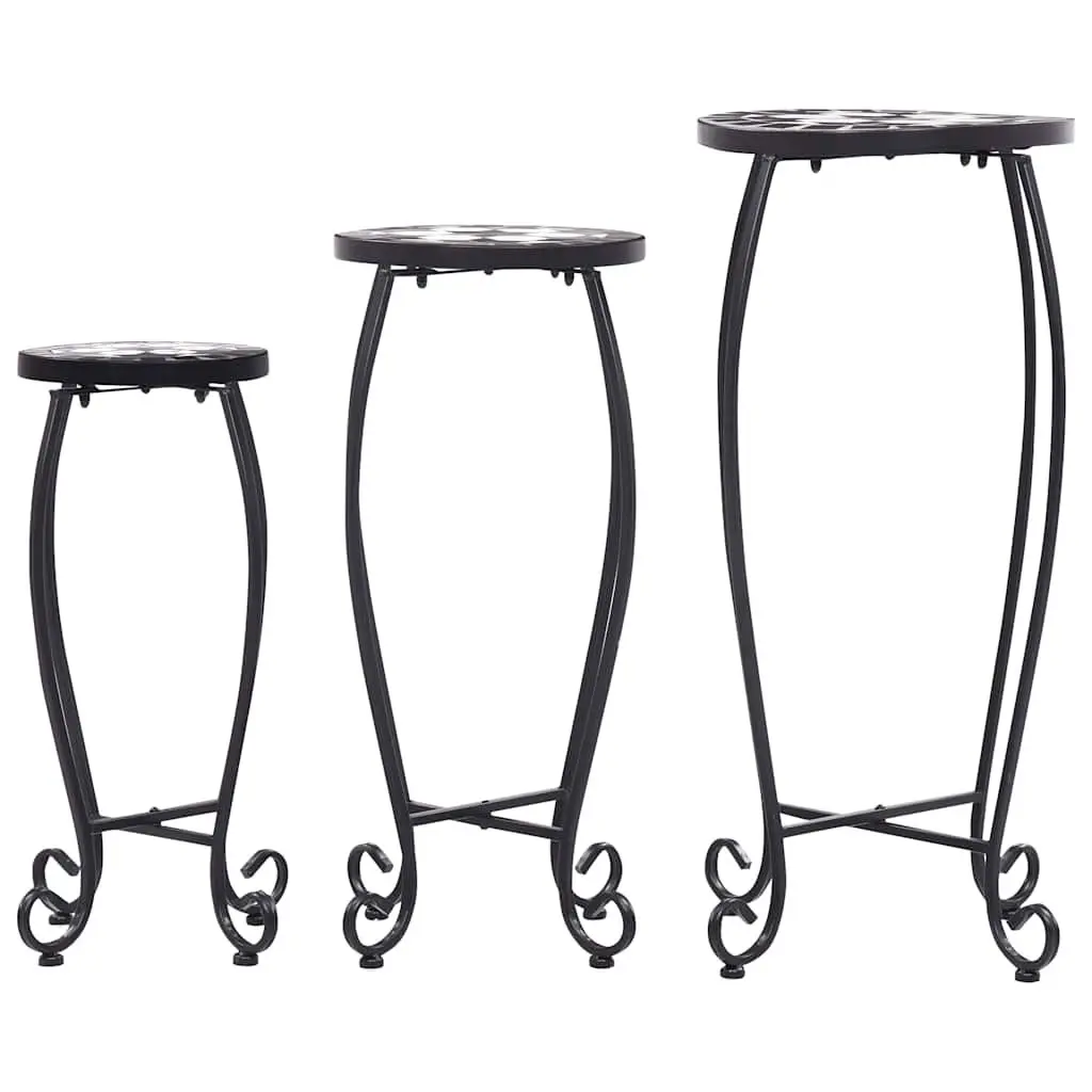 Mosaic Table Set 3 Piece Ceramic Top Black White Garden Balcony Outdoor Furniture