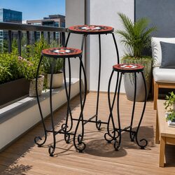 Mosaic Plant Stand Set 3 pcs Ceramic Top Garden Balcony Coffee Table
