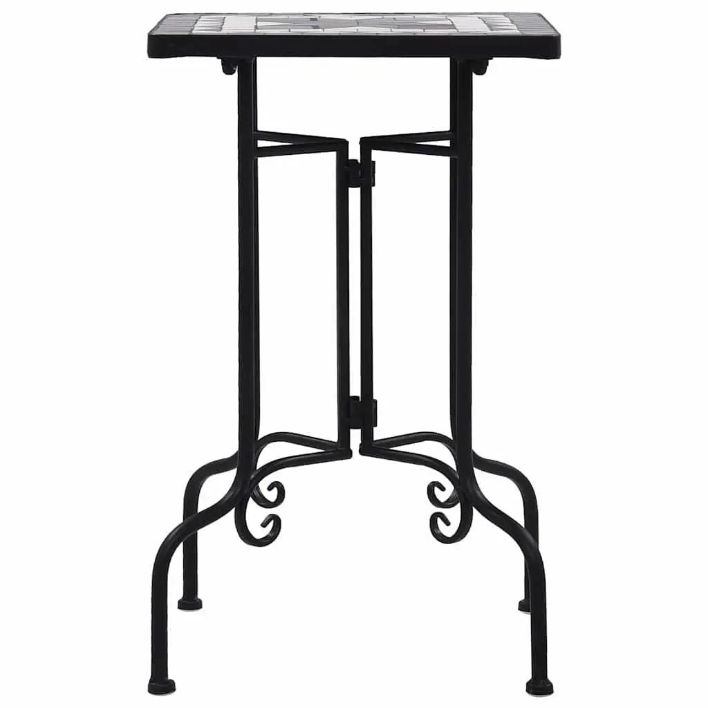 Mosaic Side Table Weatherproof Black White Ceramic Outdoor Garden Plant Stand Curved Legs