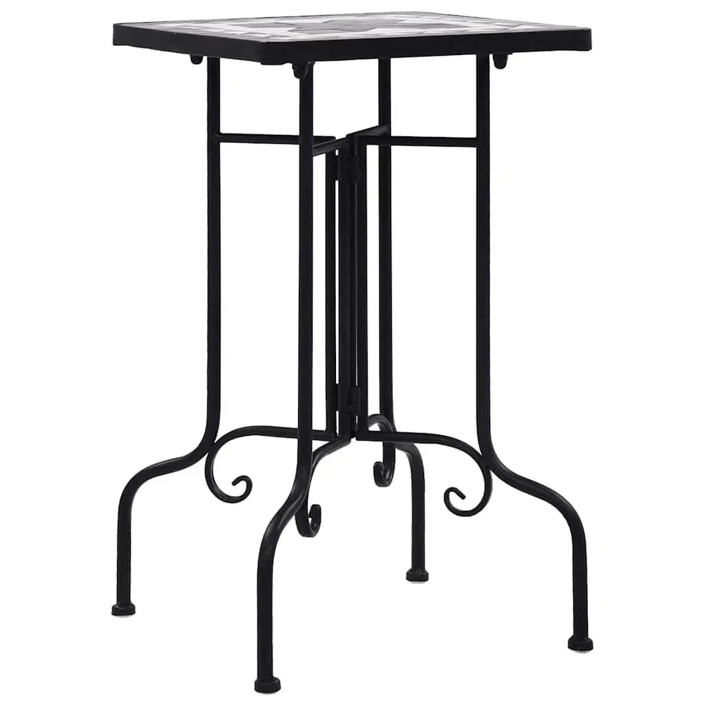 Mosaic Side Table Weatherproof Black White Ceramic Outdoor Garden Plant Stand Curved Legs