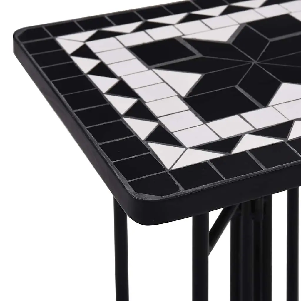 Mosaic Side Table Weatherproof Black White Ceramic Outdoor Garden Plant Stand Curved Legs