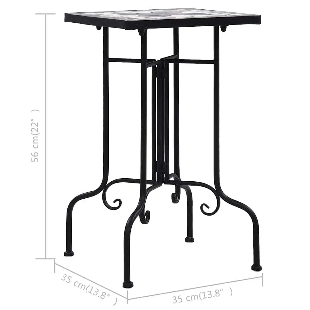 Mosaic Side Table Weatherproof Black White Ceramic Outdoor Garden Plant Stand Curved Legs