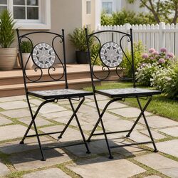 Mosaic Outdoor Bistro Chairs Set of 2 Grey Garden Patio Seating Furniture