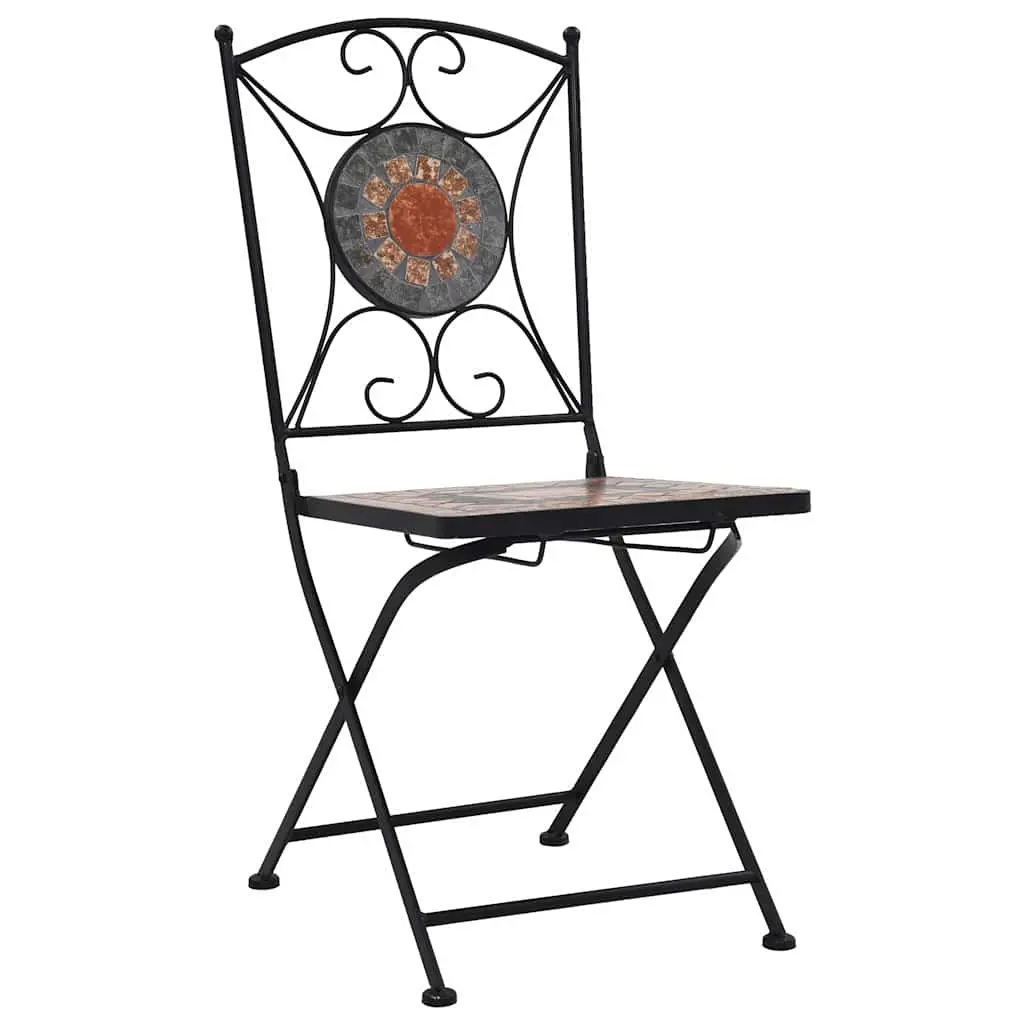 Mosaic Bistro Chairs Set for Outdoor Garden Patio Seating Waterproof Ceramic Seats Iron Frame Orange Grey