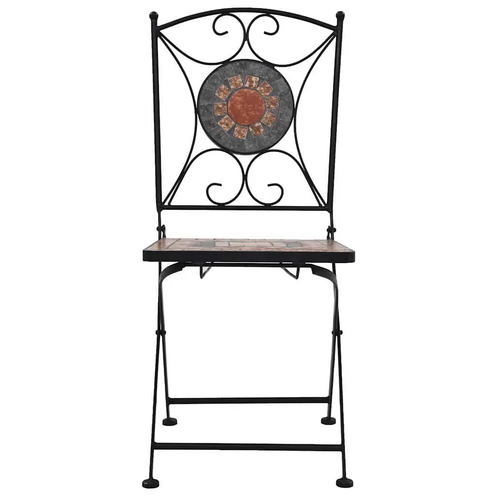 Mosaic Bistro Chairs Set for Outdoor Garden Patio Seating Waterproof Ceramic Seats Iron Frame Orange Grey