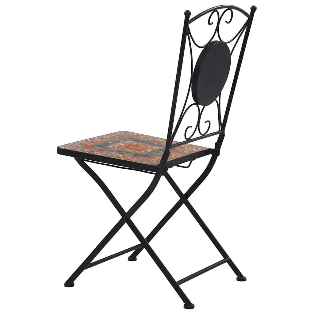 Mosaic Bistro Chairs Set for Outdoor Garden Patio Seating Waterproof Ceramic Seats Iron Frame Orange Grey