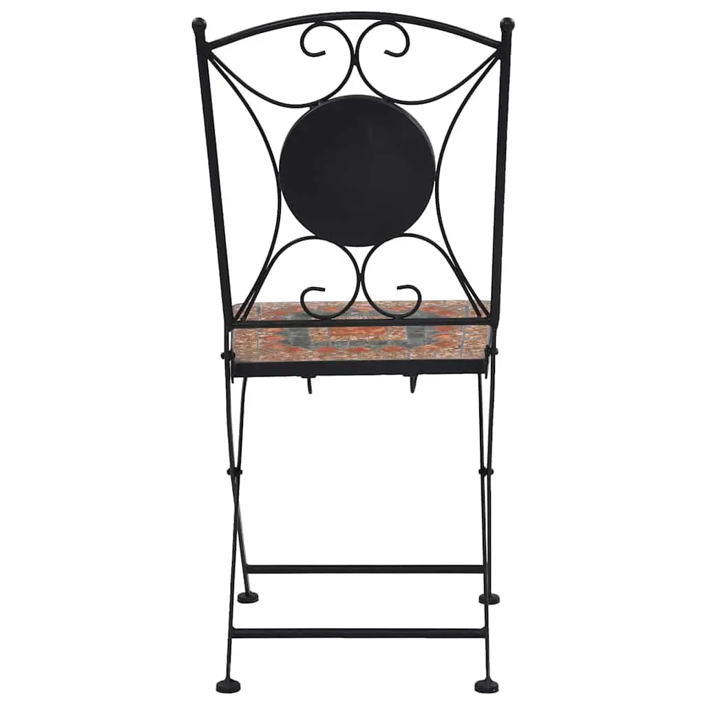 Mosaic Bistro Chairs Set for Outdoor Garden Patio Seating Waterproof Ceramic Seats Iron Frame Orange Grey