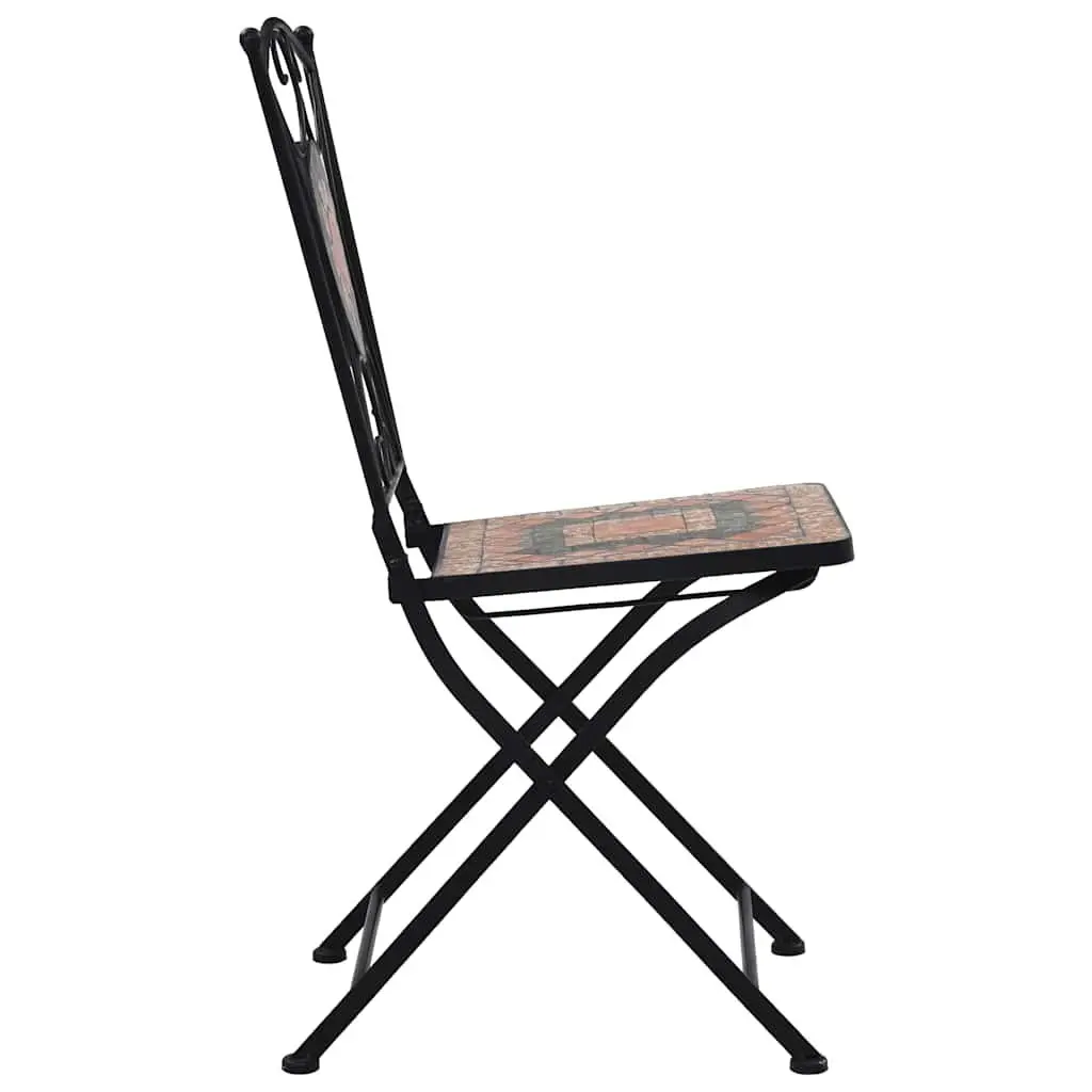 Mosaic Bistro Chairs Set for Outdoor Garden Patio Seating Waterproof Ceramic Seats Iron Frame Orange Grey
