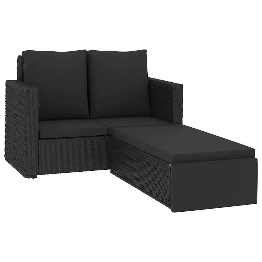 2 Piece Garden Lounge Set Weather-Resistant PE Rattan Sofa Stool with Cushions