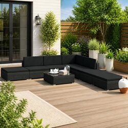 Garden Lounge Set 8 Piece Poly Rattan Sofa Patio Furniture Black with Cushions