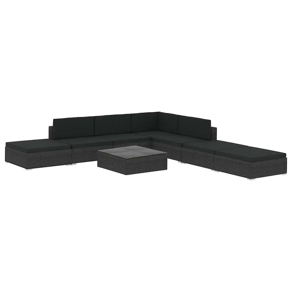 Patio Furniture Set 8 Piece Black Poly Rattan Sofa with Cushions for Outdoor Garden and Deck