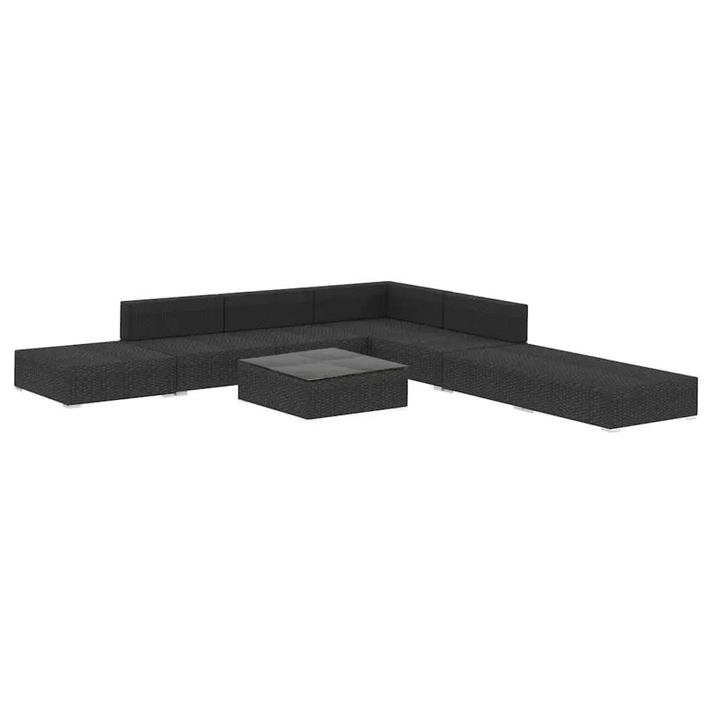 Patio Furniture Set 8 Piece Black Poly Rattan Sofa with Cushions for Outdoor Garden and Deck