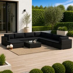 Garden Lounge Set 9 Piece Outdoor Furniture Poly Rattan Black Sofa Patio