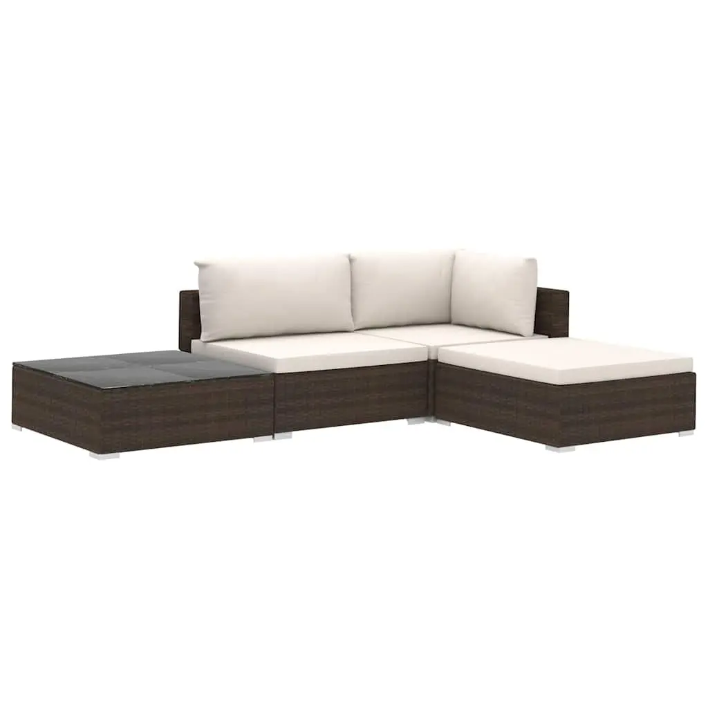 4 Piece Outdoor Garden Lounge Set with Cushions PE Rattan Brown Patio Furniture