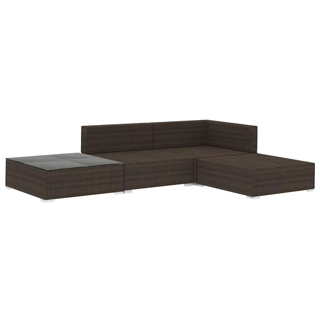 4 Piece Outdoor Garden Lounge Set with Cushions PE Rattan Brown Patio Furniture