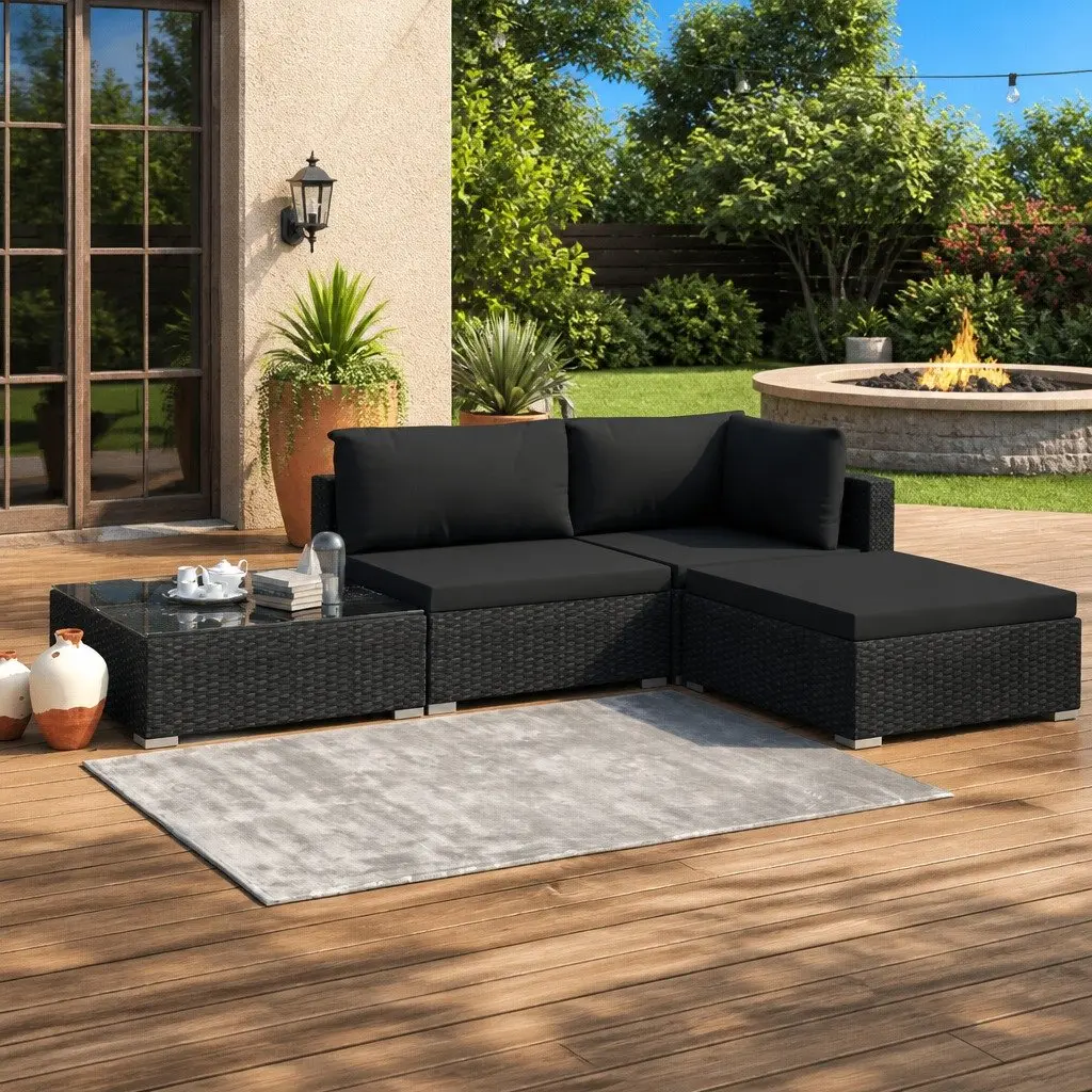 4 Piece Outdoor Lounge Set Weather Resistant Rattan Patio with Cushions