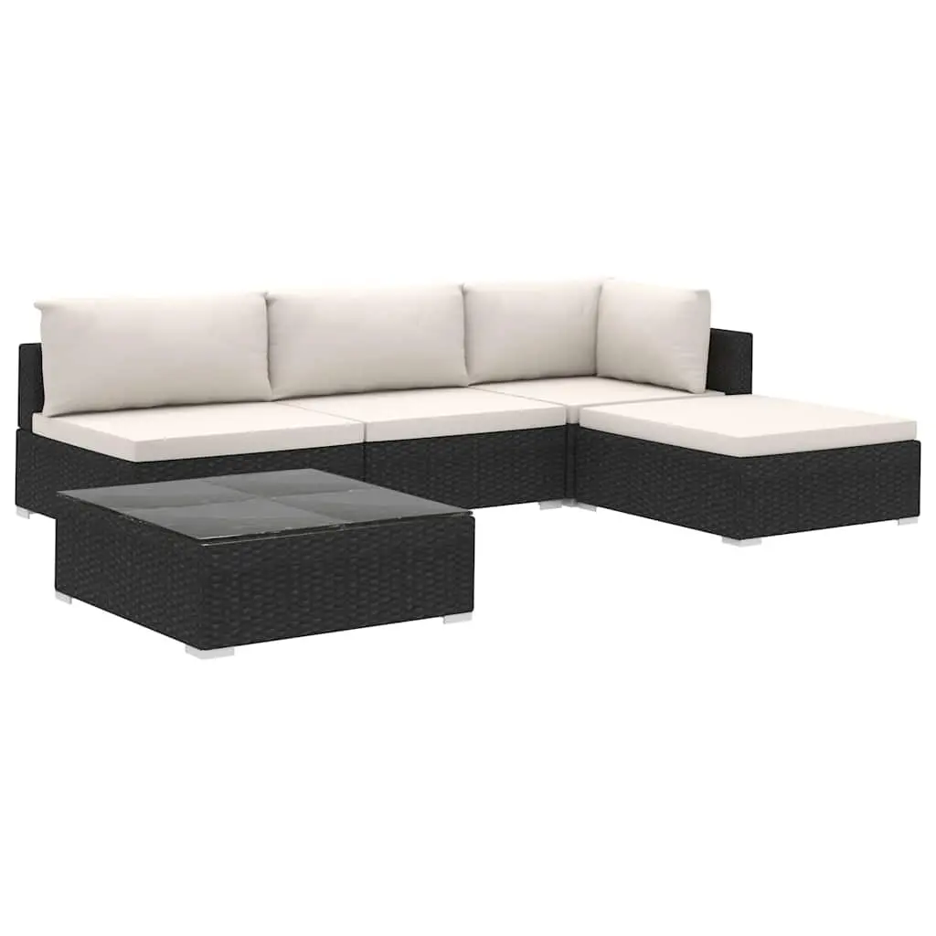 5 Piece Garden Lounge Set Outdoor Patio Sofa with Cushions Weather-Resistant Poly Rattan Black