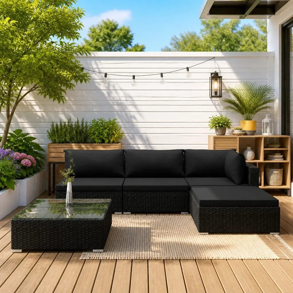 5 Piece Outdoor Garden Lounge Set Weather-resistant PE Rattan Black
