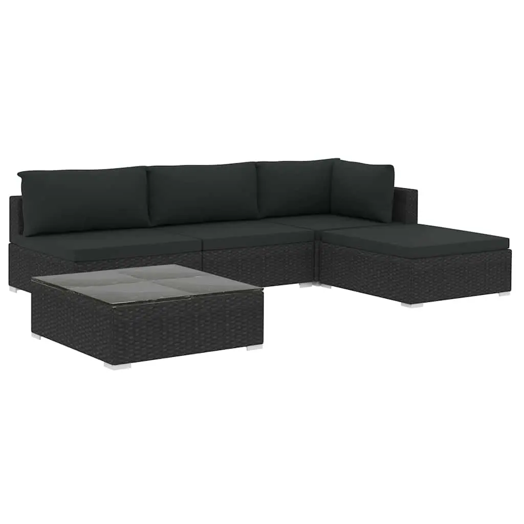 5 Piece Outdoor Garden Lounge Set Weather-resistant PE Rattan Black
