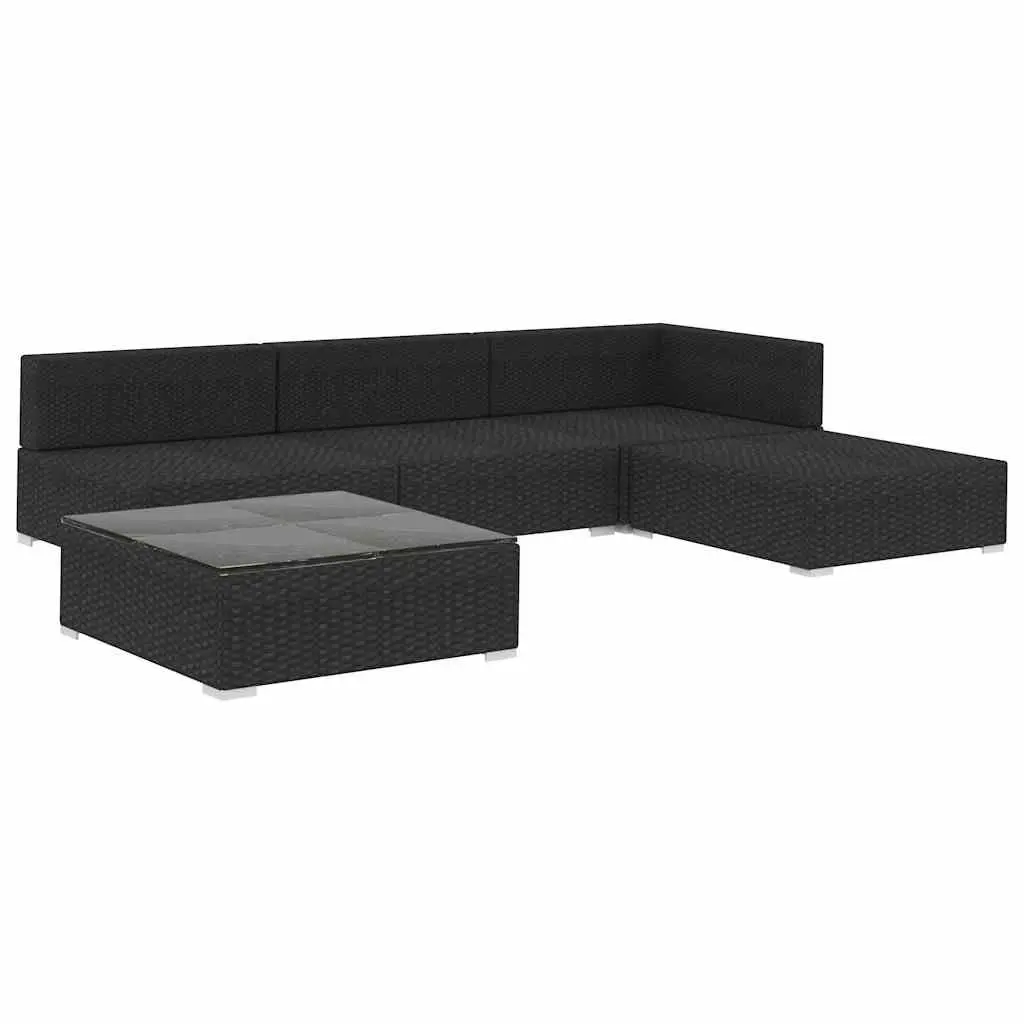 5 Piece Outdoor Garden Lounge Set Weather-resistant PE Rattan Black