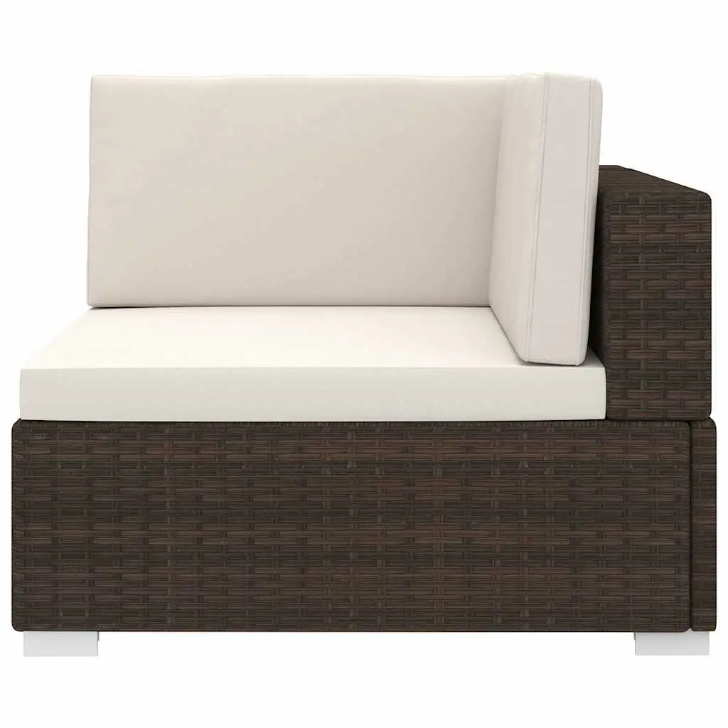Outdoor Sectional Corner Chair with Cushions PE Rattan Garden Seating Unit Brown