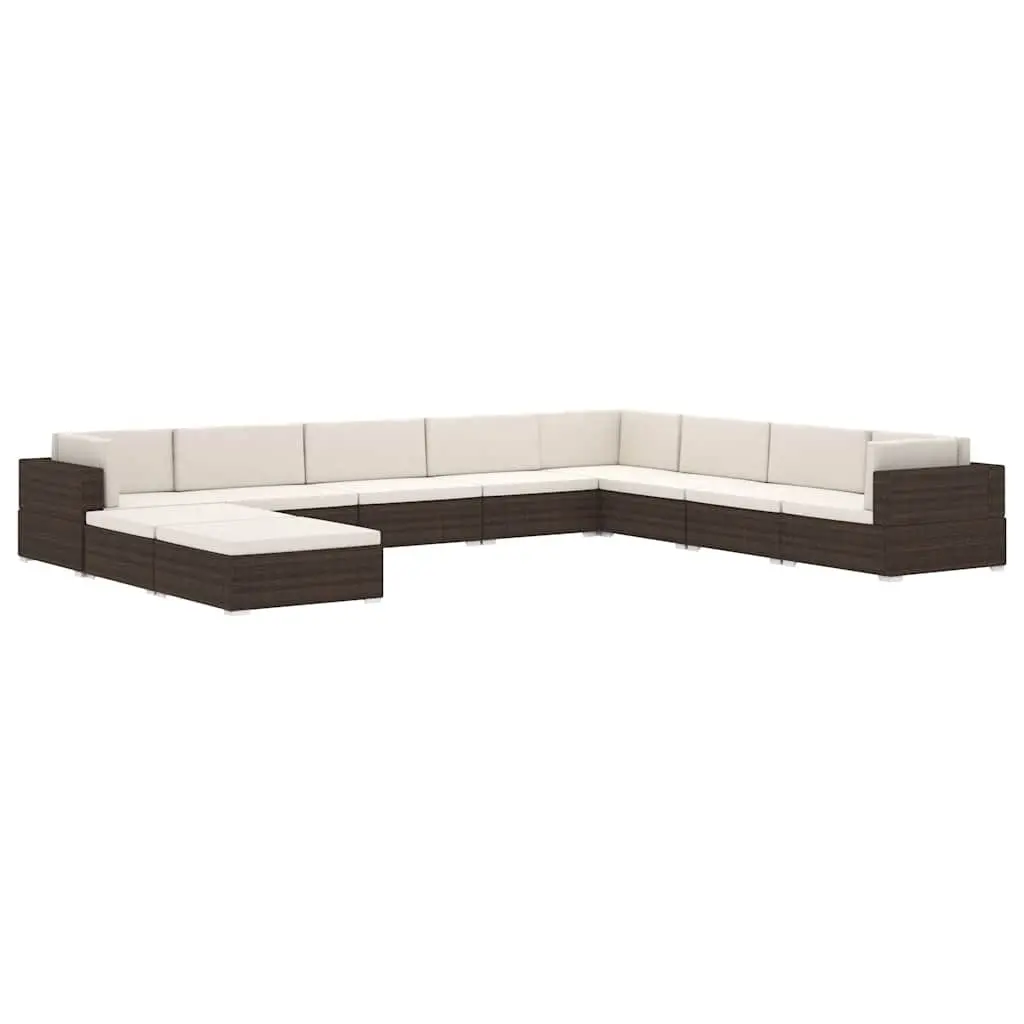 Outdoor Sectional Corner Chair with Cushions PE Rattan Garden Seating Unit Brown