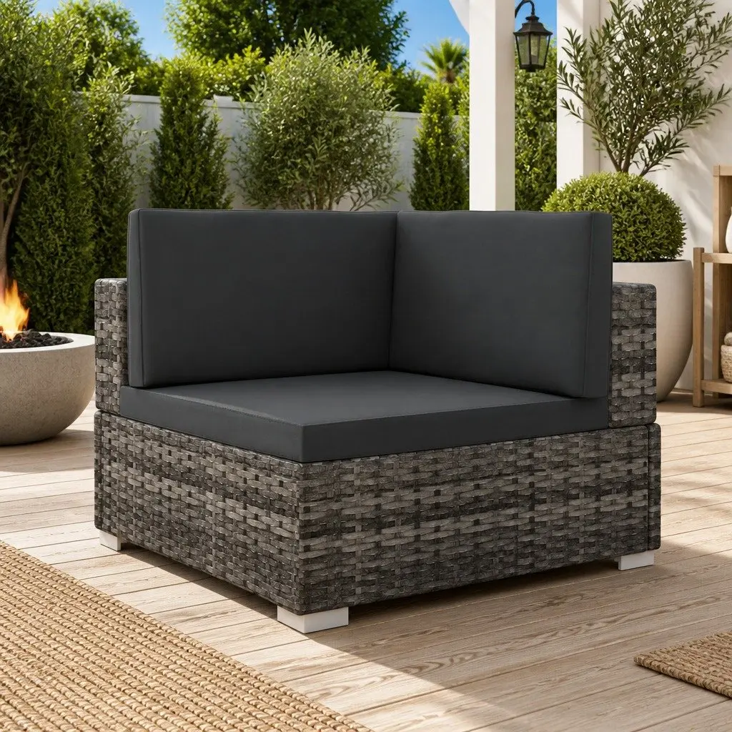 Outdoor Sectional Corner Chair Weather-Resistant PE Rattan Garden Seating Grey