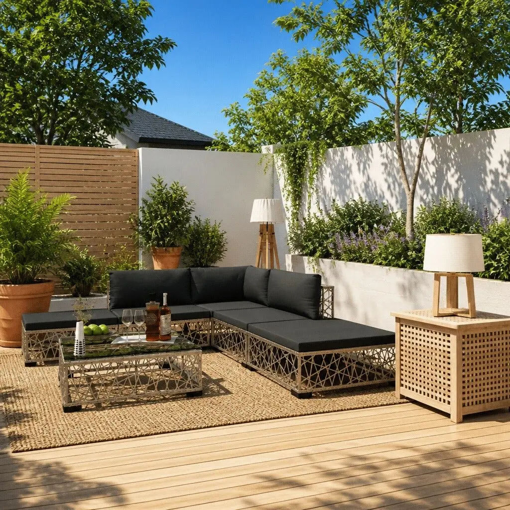 6 Piece Outdoor Sofa Set with Cushions Weather-Resistant PE Rattan Grey Patio
