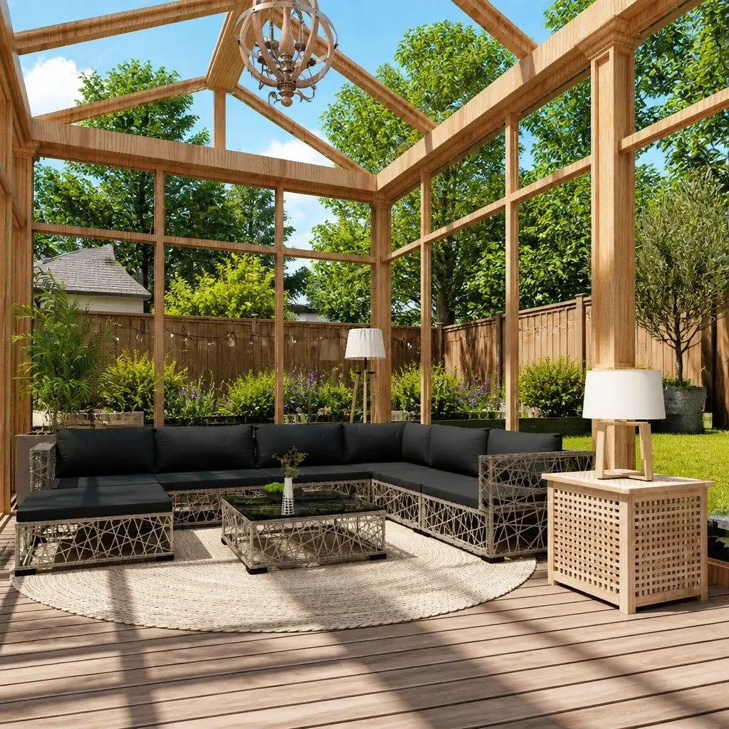 Garden Lounge Set Modular Outdoor Sofa 8 Piece Grey Patio Furniture