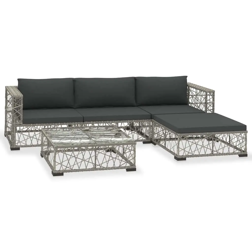 5 Piece Outdoor Garden Lounge Set Grey PE Rattan Sofa Patio Furniture Cushions