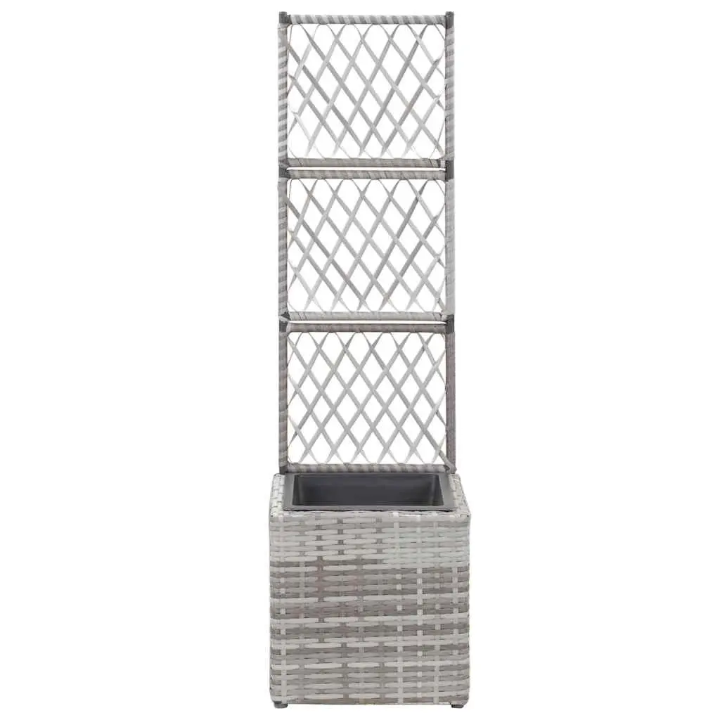 Raised Garden Bed with Trellis and Removable Pot 30x30x107cm Grey Poly Rattan