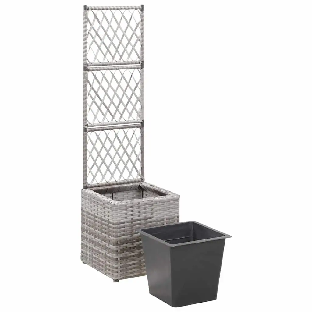 Raised Garden Bed with Trellis and Removable Pot 30x30x107cm Grey Poly Rattan