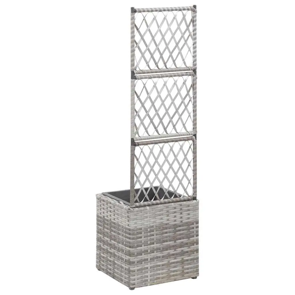 Raised Garden Bed with Trellis and Removable Pot 30x30x107cm Grey Poly Rattan