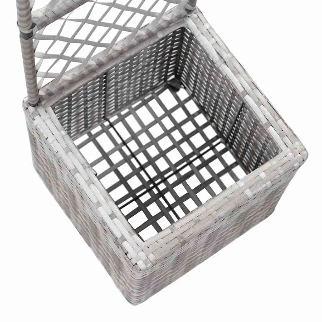 Raised Garden Bed with Trellis and Removable Pot 30x30x107cm Grey Poly Rattan