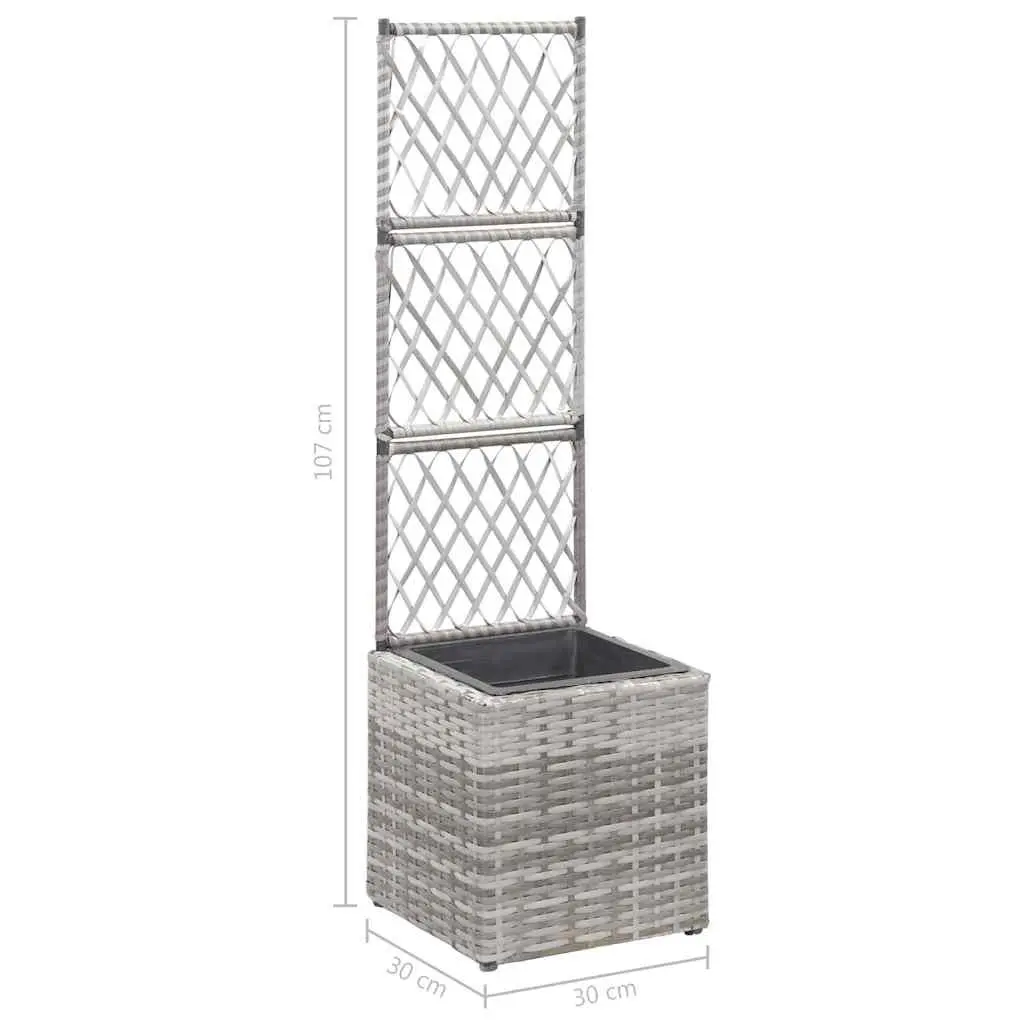 Raised Garden Bed with Trellis and Removable Pot 30x30x107cm Grey Poly Rattan