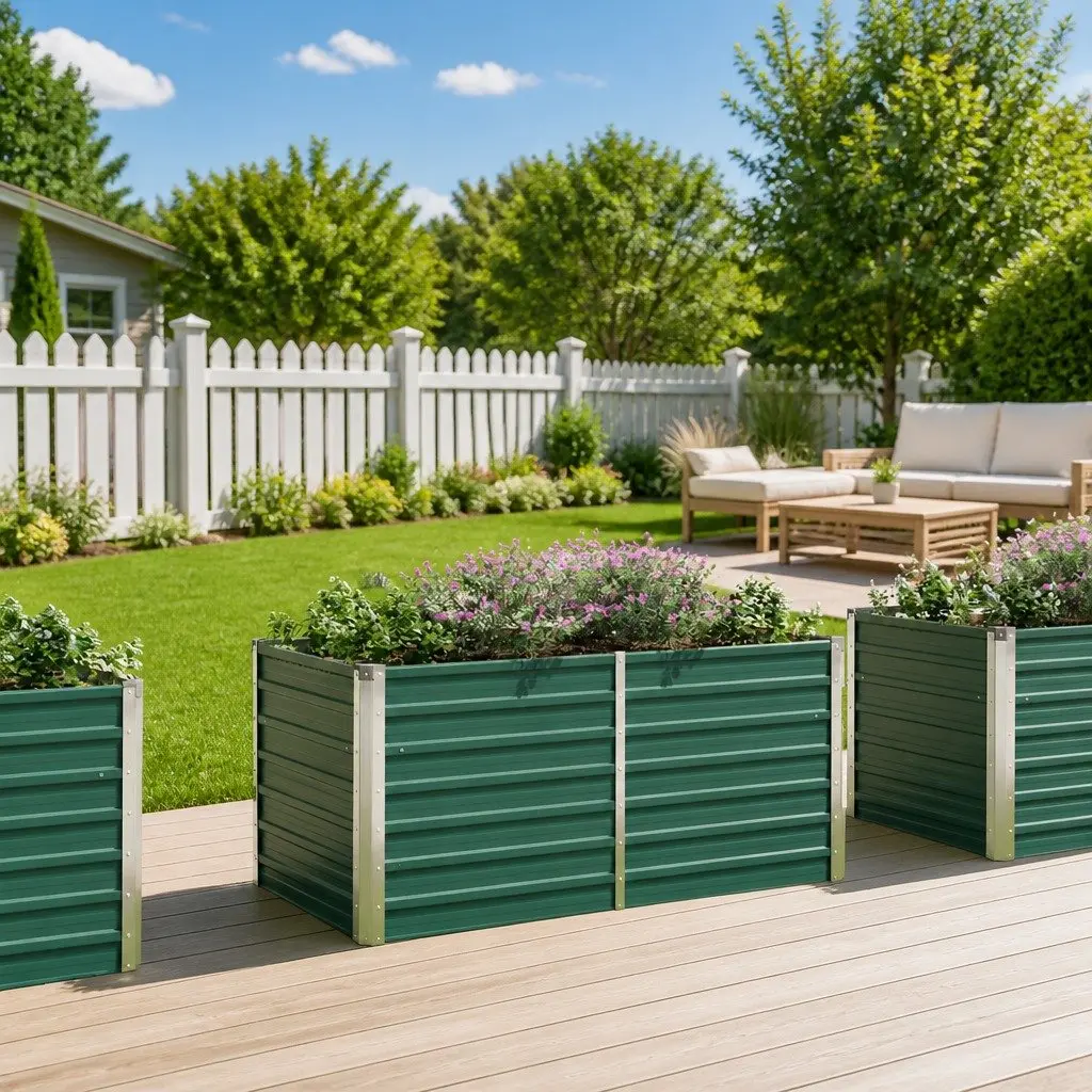 Raised Garden Bed Galvanised Steel Green 160x80x77cm Outdoor Planter Box
