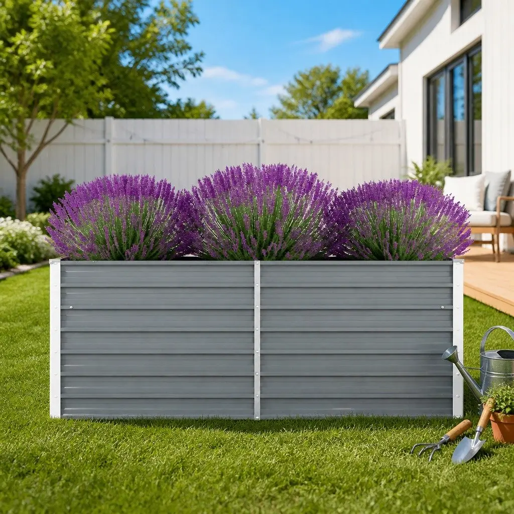 Galvanised Steel Raised Garden Bed Rectangular Grey 160x80x45 cm