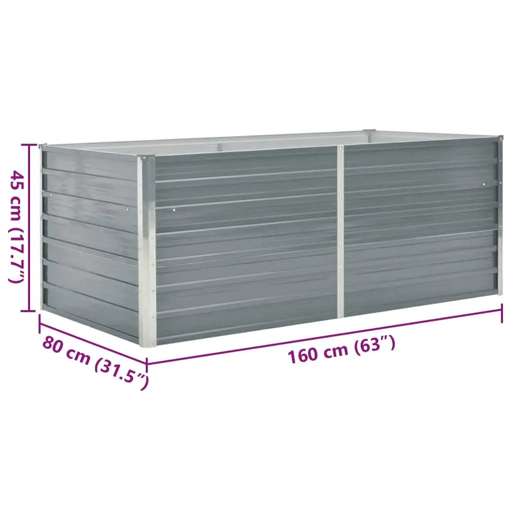 Galvanised Steel Raised Garden Bed Rectangular Grey 160x80x45 cm